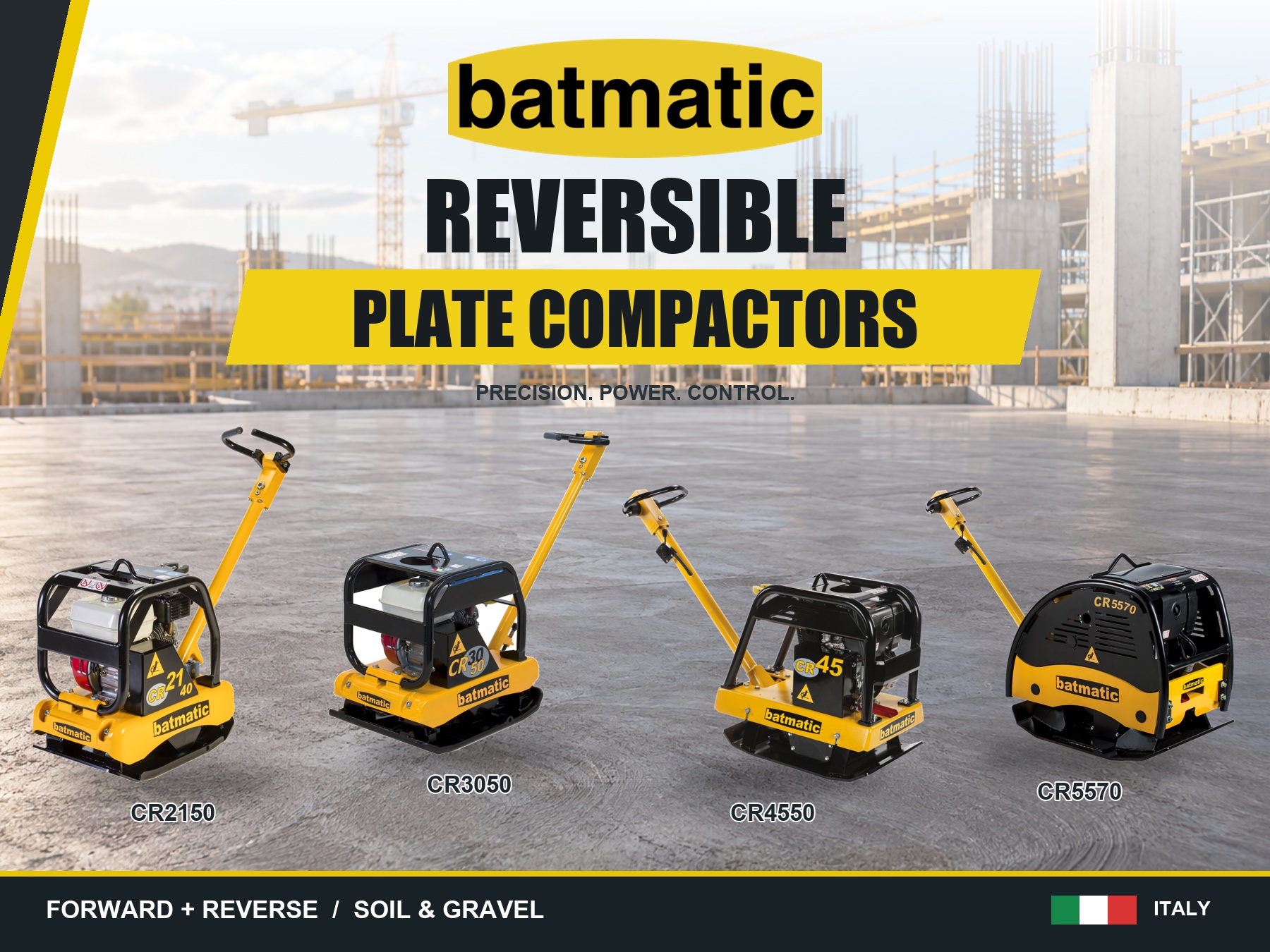 BATMATIC CR2150, CR3050, CR4550 and CR5570 reversible plate compactors