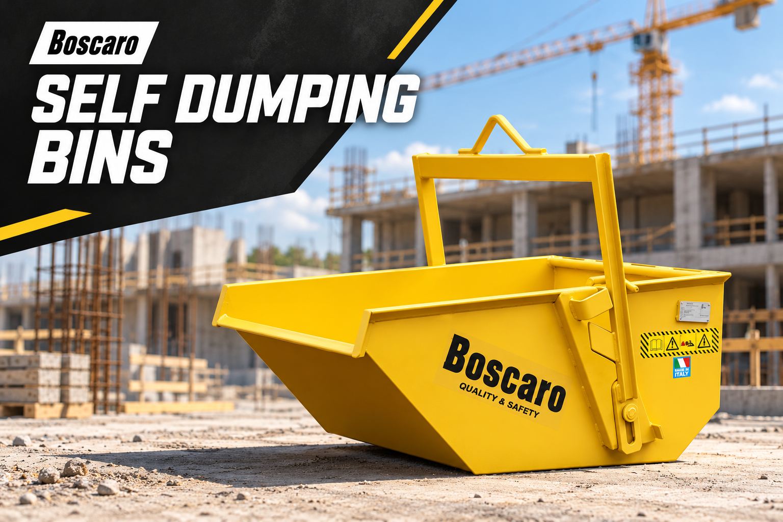 BOSCARO self dumping bin on a construction site