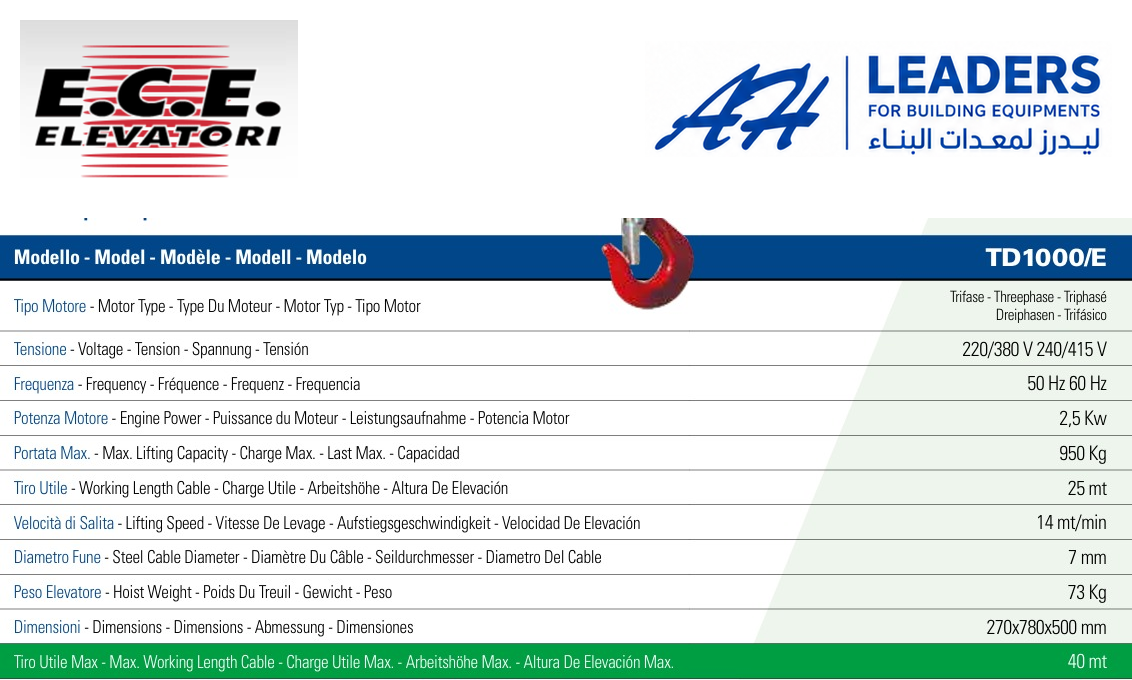 HOIST ELEVATOR TD1000/E - Image 3