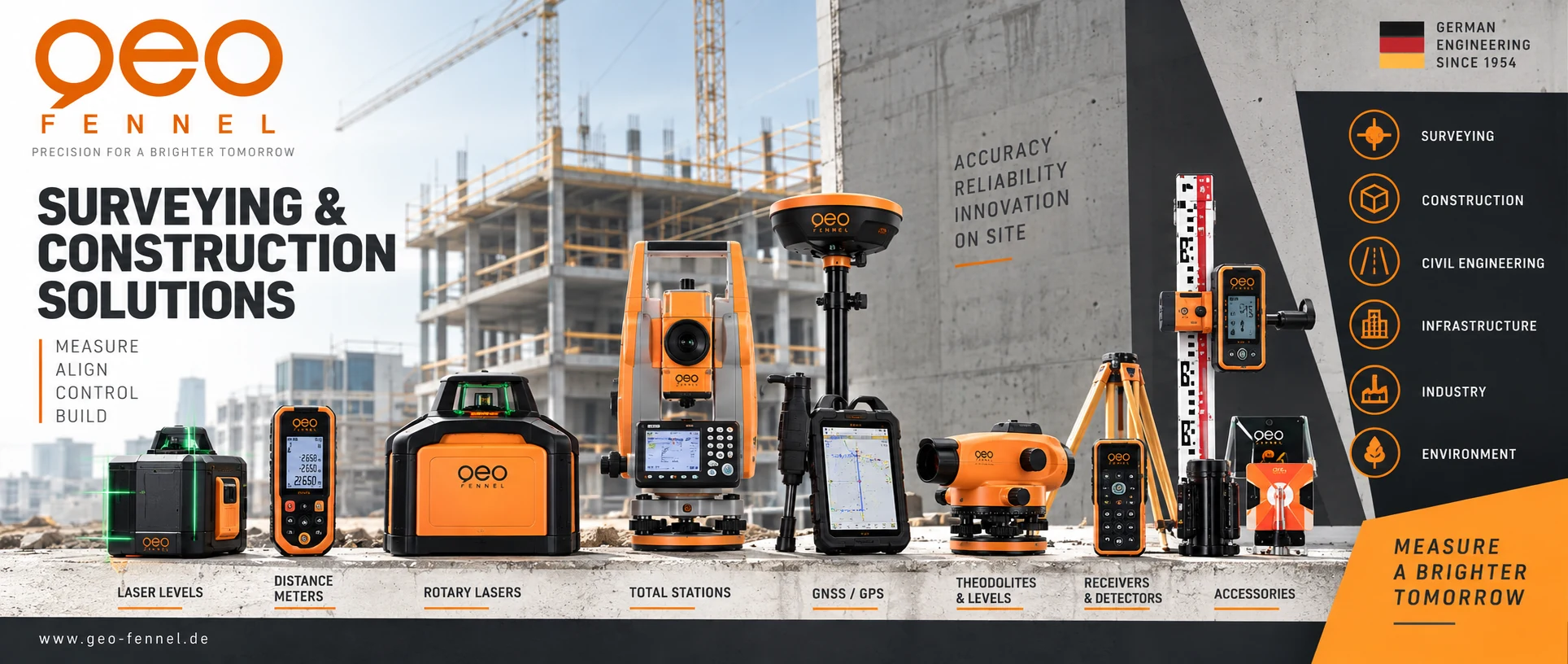 geo-FENNEL surveying and construction solutions: laser levels, surveying instruments and measuring equipment